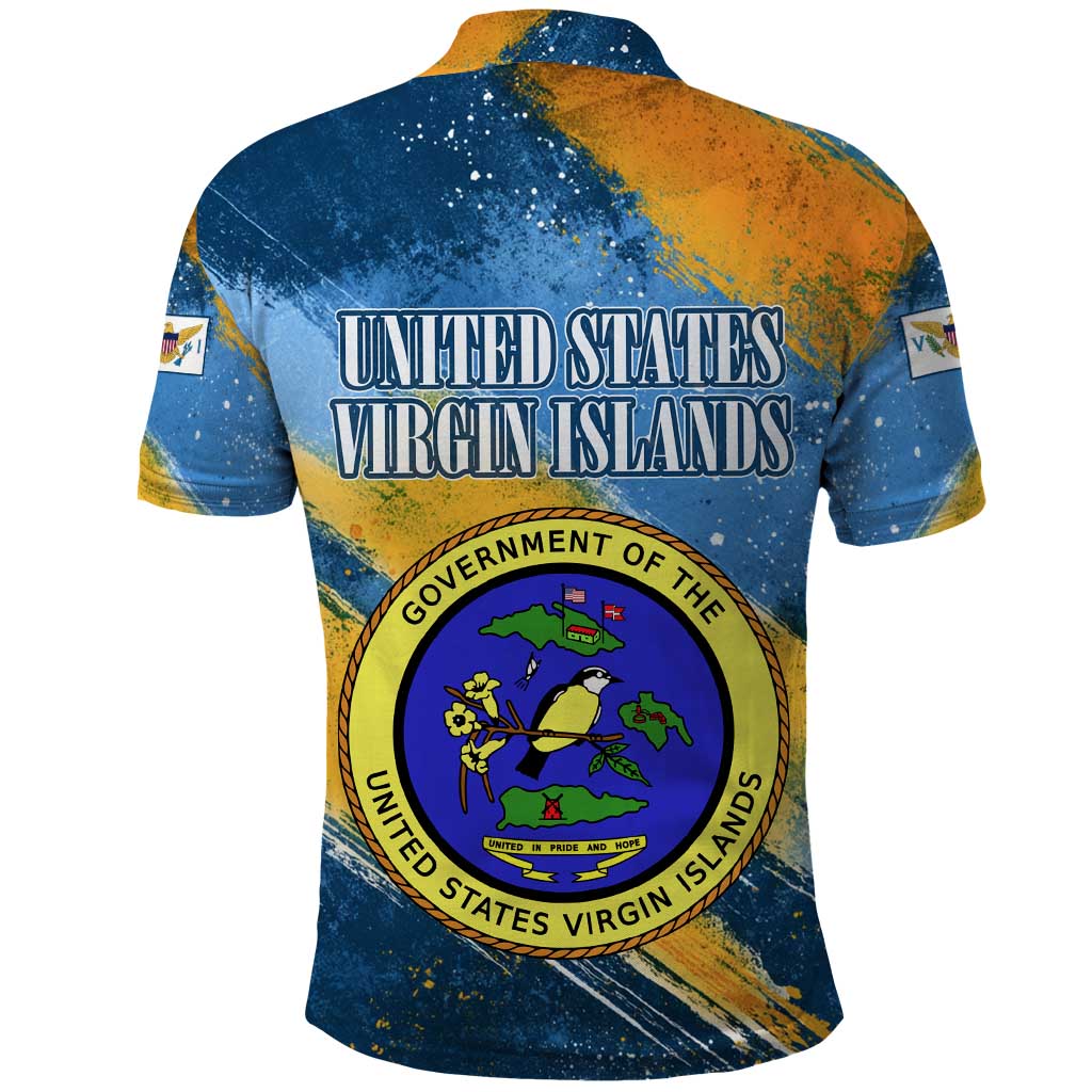 United States Virgin Islands Polo Shirt with Blue Yellow Eagle Design and Government Seal TS04