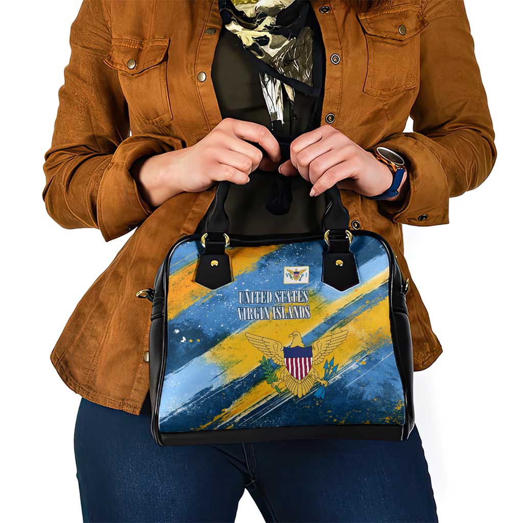 United States Virgin Islands Shoulder Handbag with Blue Yellow Eagle Design and Government Seal TS04