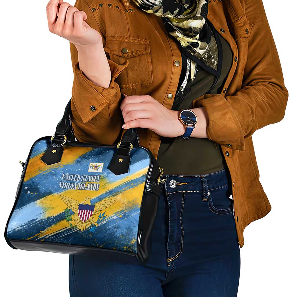 United States Virgin Islands Shoulder Handbag with Blue Yellow Eagle Design and Government Seal TS04