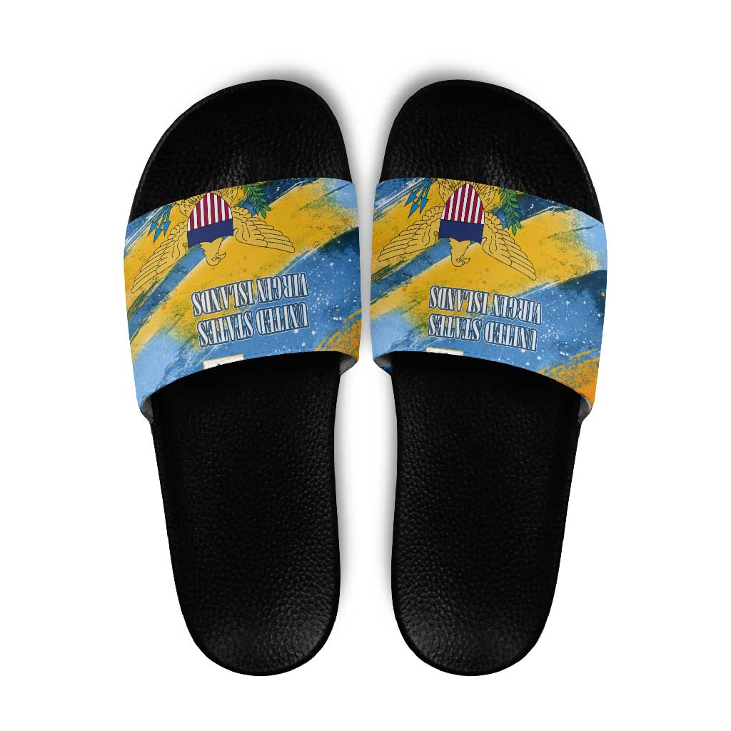 United States Virgin Islands Slide Sandals with Blue Yellow Eagle Design and Government Seal TS04
