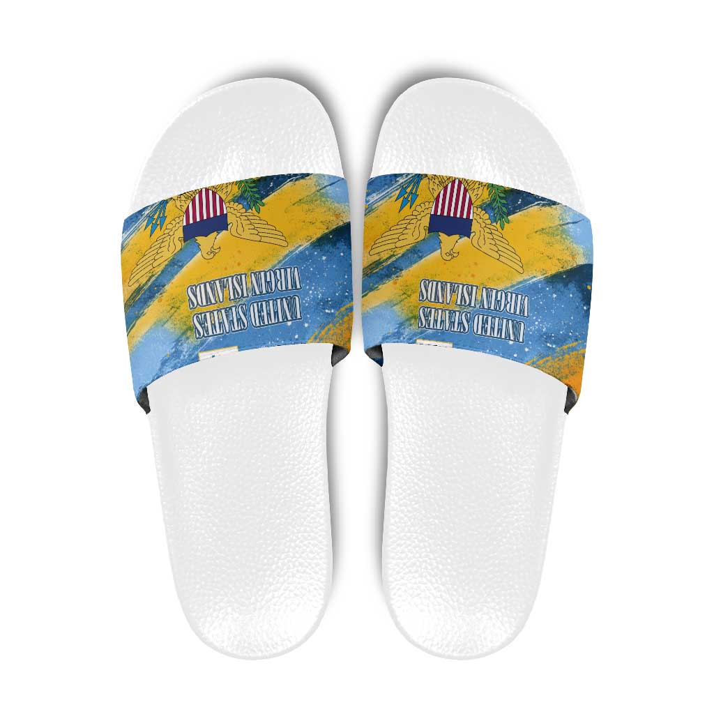 United States Virgin Islands Slide Sandals with Blue Yellow Eagle Design and Government Seal TS04