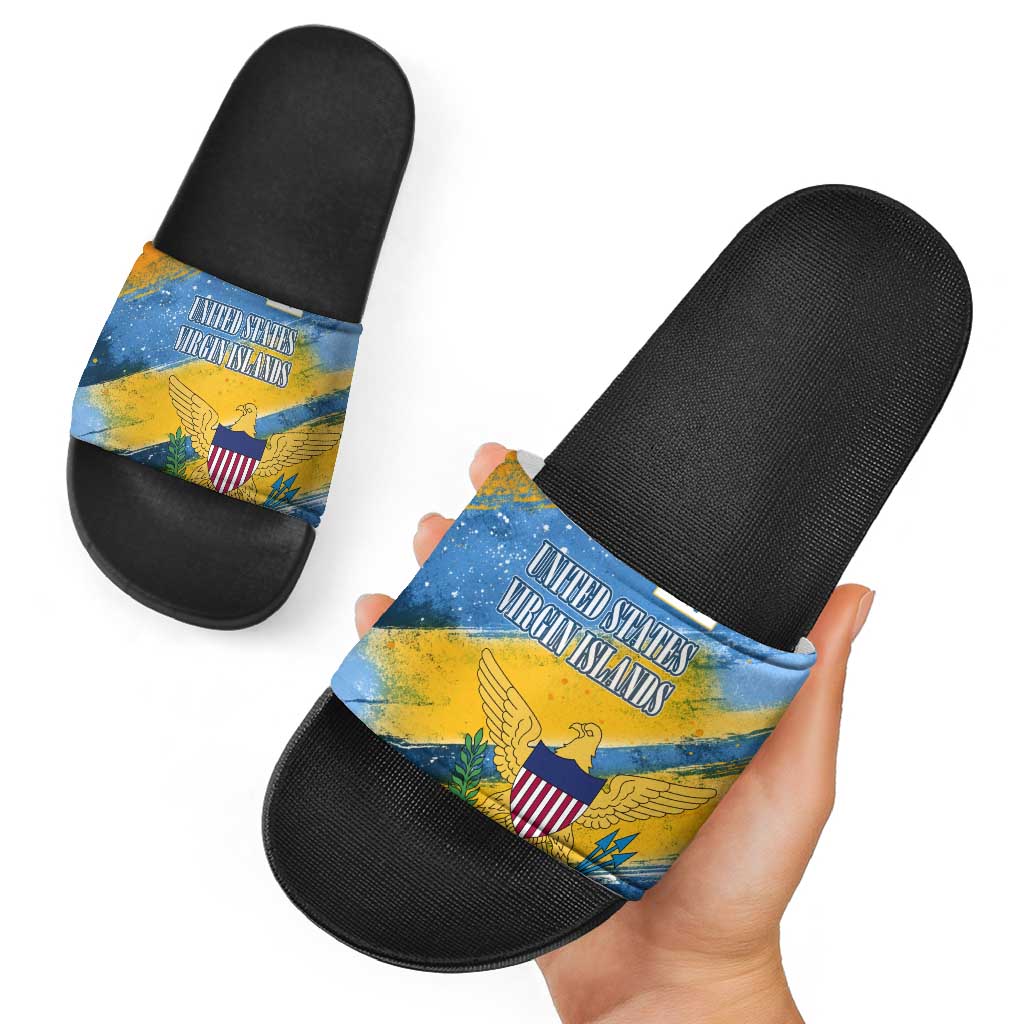 United States Virgin Islands Slide Sandals with Blue Yellow Eagle Design and Government Seal TS04