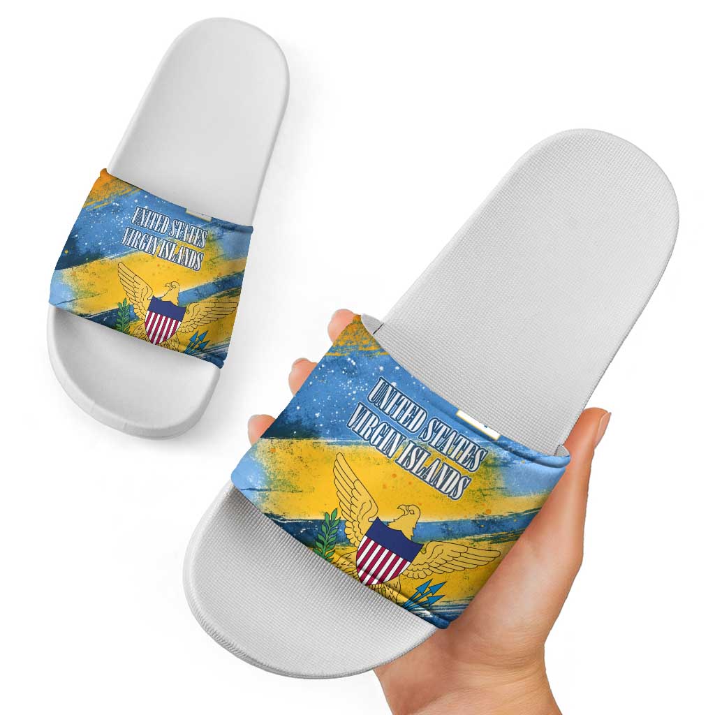 United States Virgin Islands Slide Sandals with Blue Yellow Eagle Design and Government Seal TS04