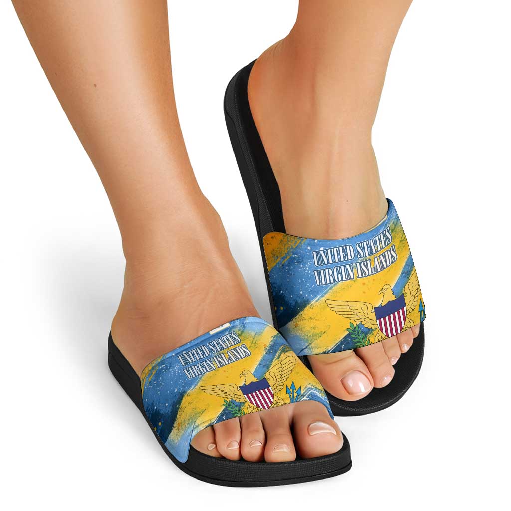United States Virgin Islands Slide Sandals with Blue Yellow Eagle Design and Government Seal TS04