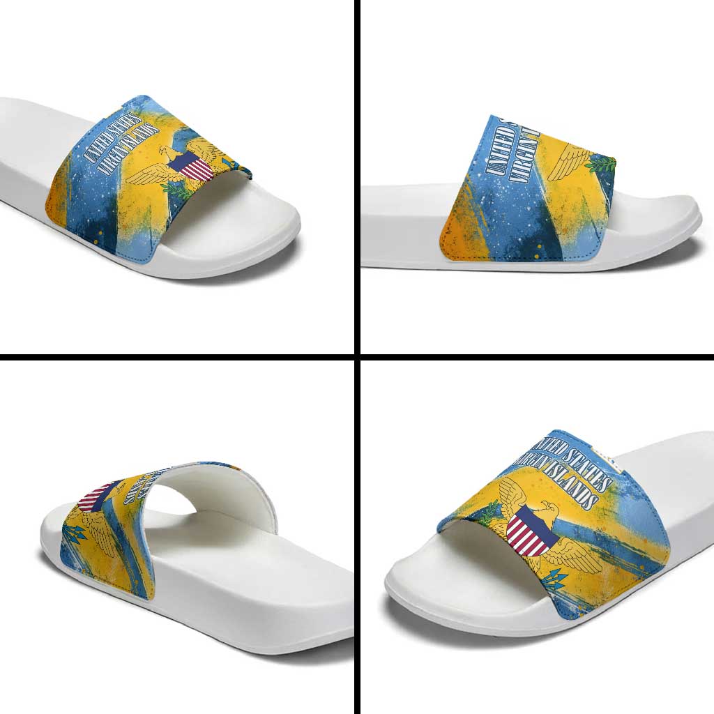United States Virgin Islands Slide Sandals with Blue Yellow Eagle Design and Government Seal TS04