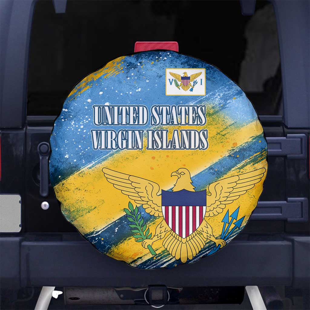 United States Virgin Islands Spare Tire Cover with Blue Yellow Eagle Design and Government Seal TS04