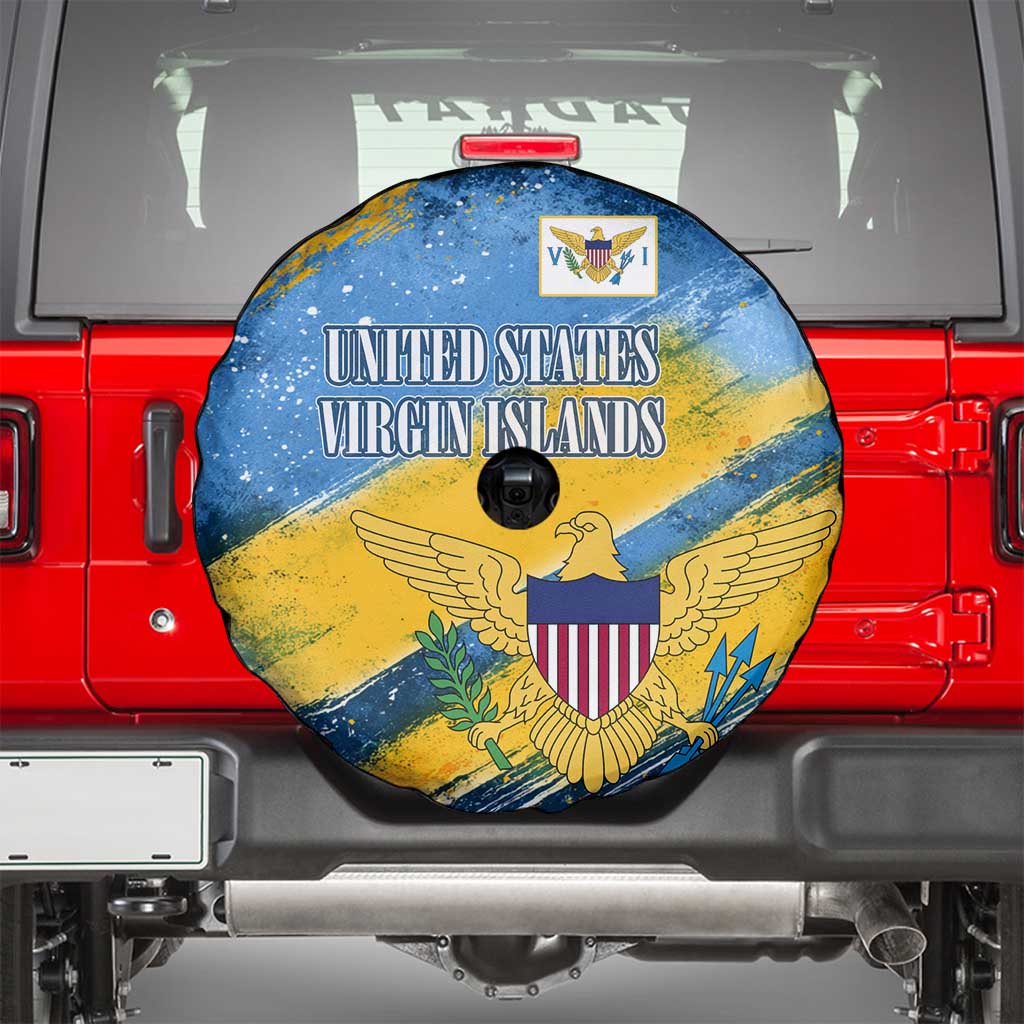 United States Virgin Islands Spare Tire Cover with Blue Yellow Eagle Design and Government Seal TS04