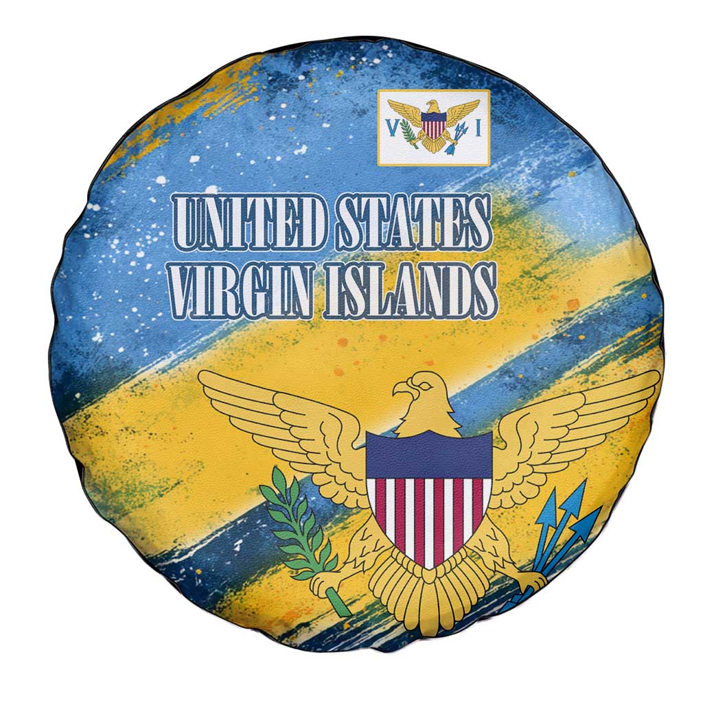 United States Virgin Islands Spare Tire Cover with Blue Yellow Eagle Design and Government Seal TS04