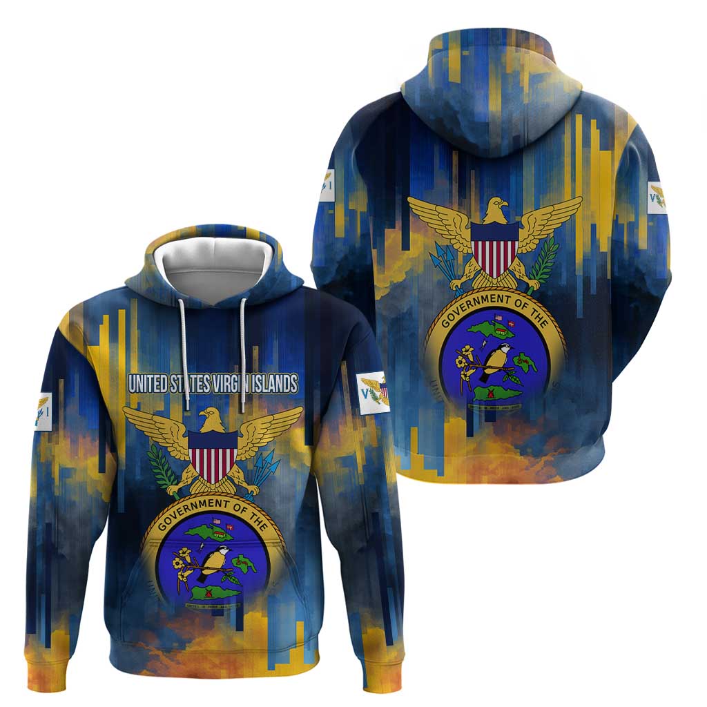 United States Virgin Islands Hoodie with Blue Yellow Government Seal Design and Bald Eagle TS04