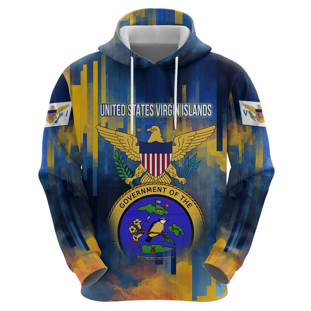 United States Virgin Islands Hoodie with Blue Yellow Government Seal Design and Bald Eagle TS04