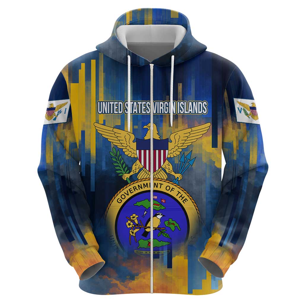 United States Virgin Islands Hoodie with Blue Yellow Government Seal Design and Bald Eagle TS04
