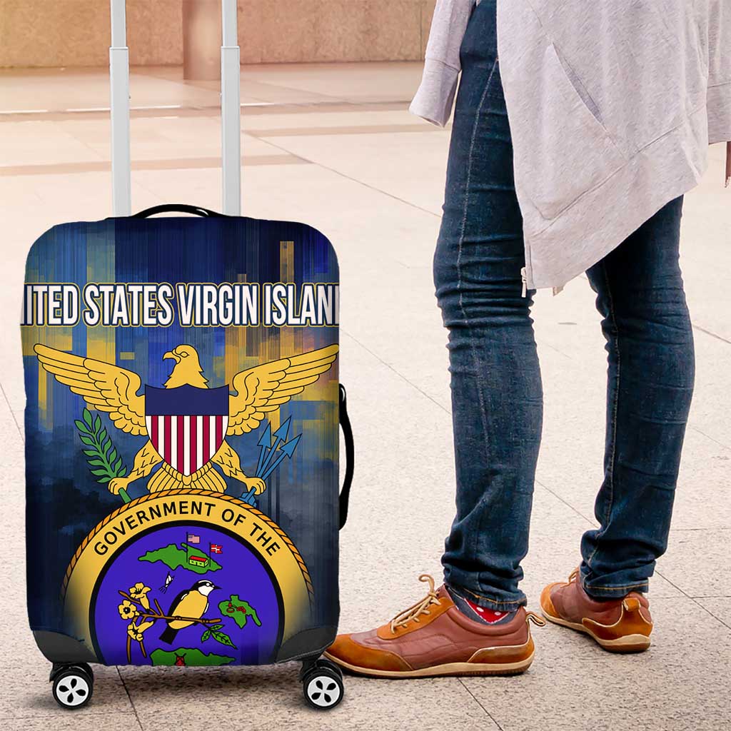 United States Virgin Islands Luggage Cover with Blue Yellow Government Seal Design and Bald Eagle TS04