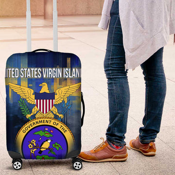 United States Virgin Islands Luggage Cover with Blue Yellow Government Seal Design and Bald Eagle TS04