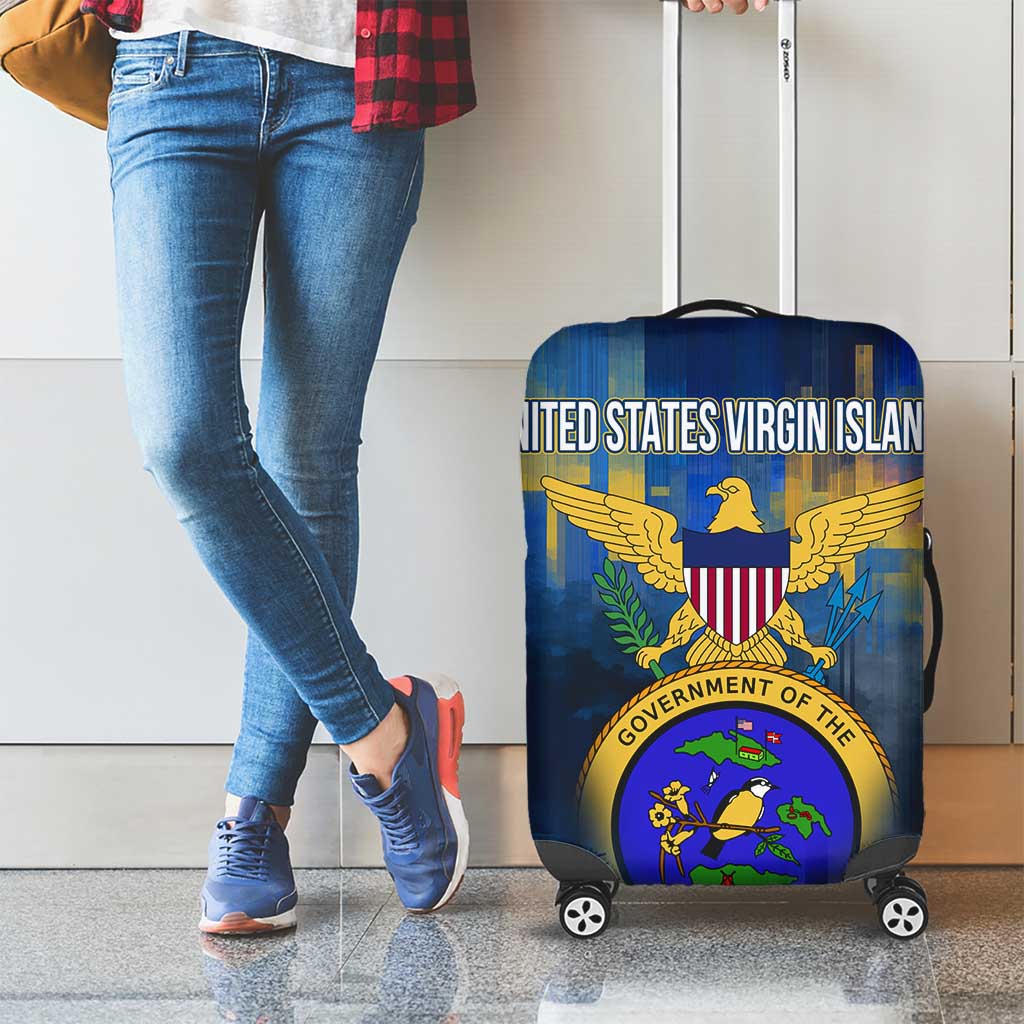 United States Virgin Islands Luggage Cover with Blue Yellow Government Seal Design and Bald Eagle TS04