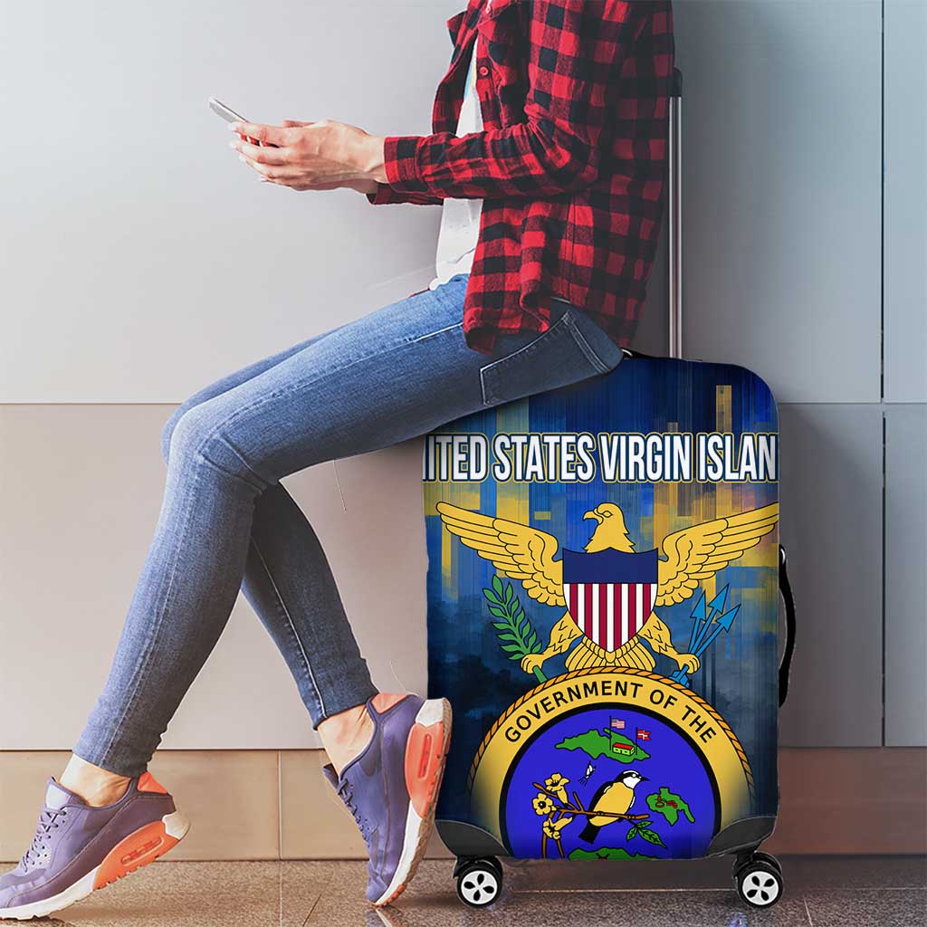 United States Virgin Islands Luggage Cover with Blue Yellow Government Seal Design and Bald Eagle TS04