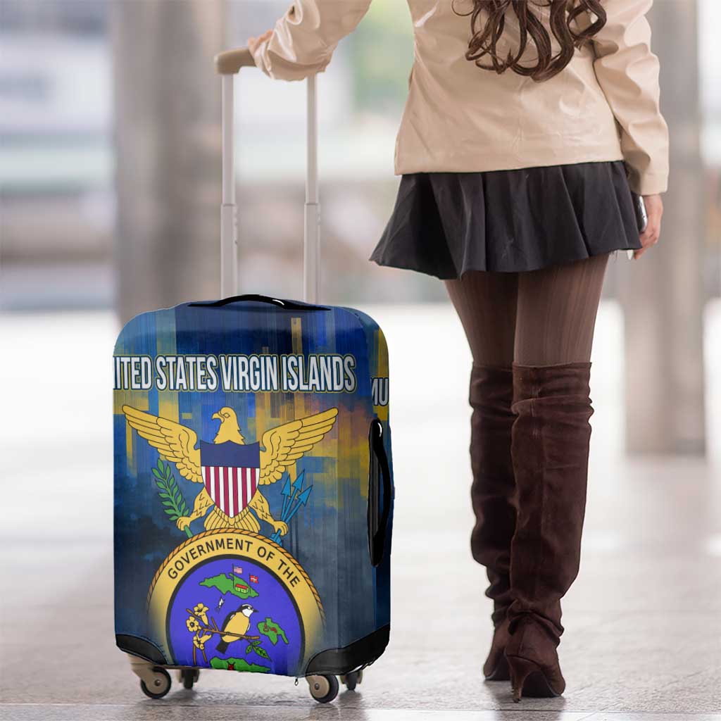 United States Virgin Islands Luggage Cover with Blue Yellow Government Seal Design and Bald Eagle TS04