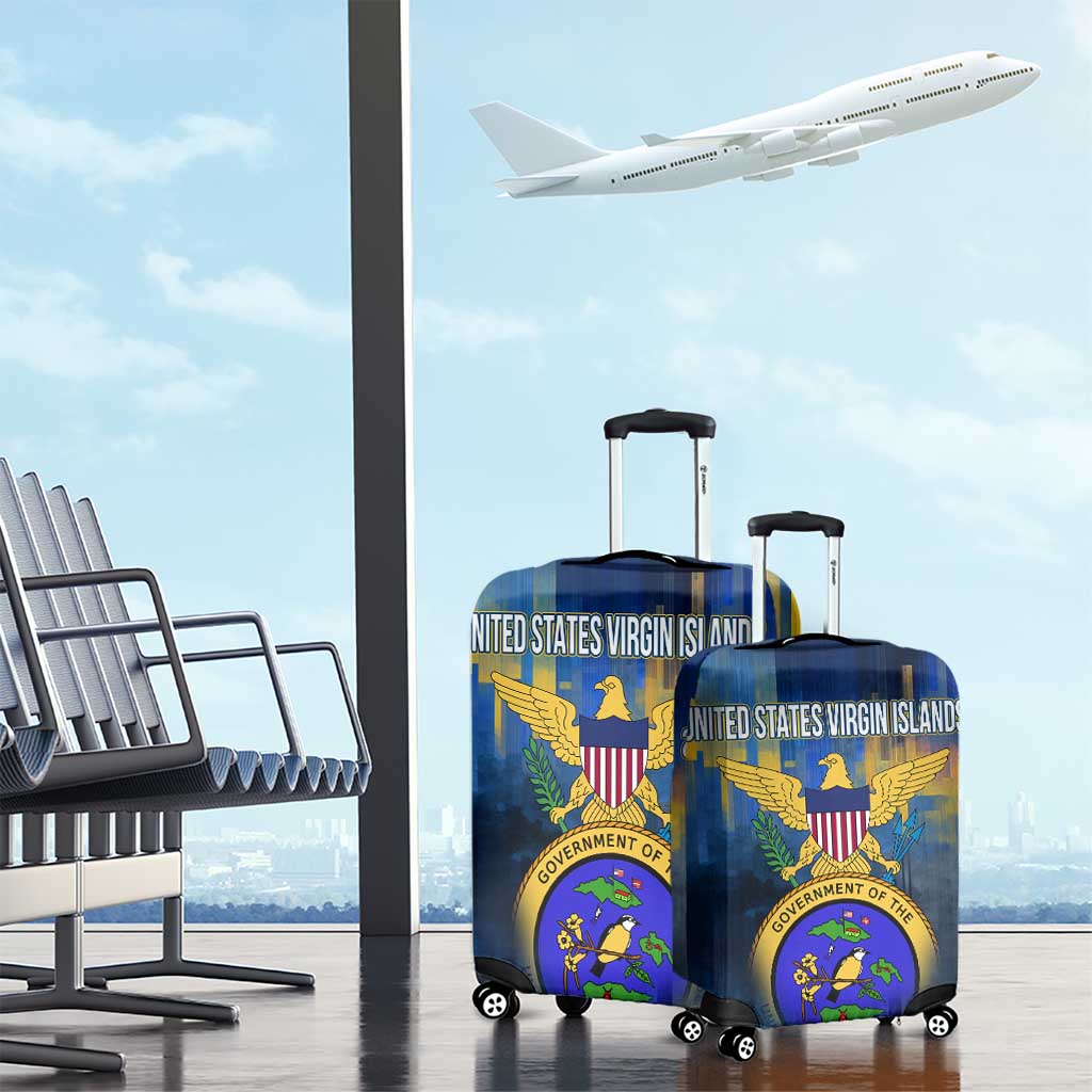 United States Virgin Islands Luggage Cover with Blue Yellow Government Seal Design and Bald Eagle TS04