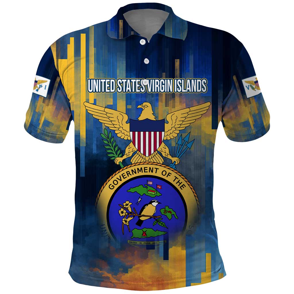 United States Virgin Islands Polo Shirt with Blue Yellow Government Seal Design and Bald Eagle TS04