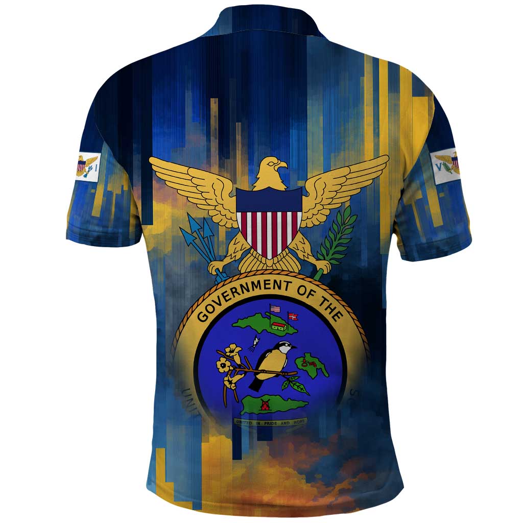 United States Virgin Islands Polo Shirt with Blue Yellow Government Seal Design and Bald Eagle TS04