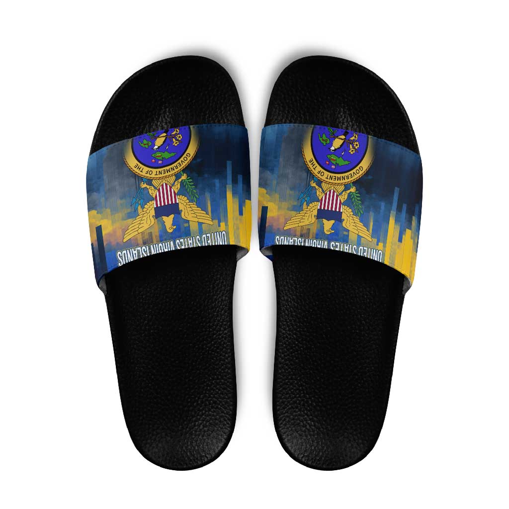 United States Virgin Islands Slide Sandals with Blue Yellow Government Seal Design and Bald Eagle TS04