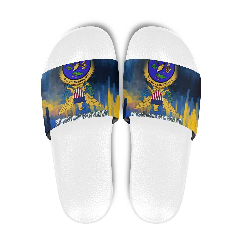 United States Virgin Islands Slide Sandals with Blue Yellow Government Seal Design and Bald Eagle TS04