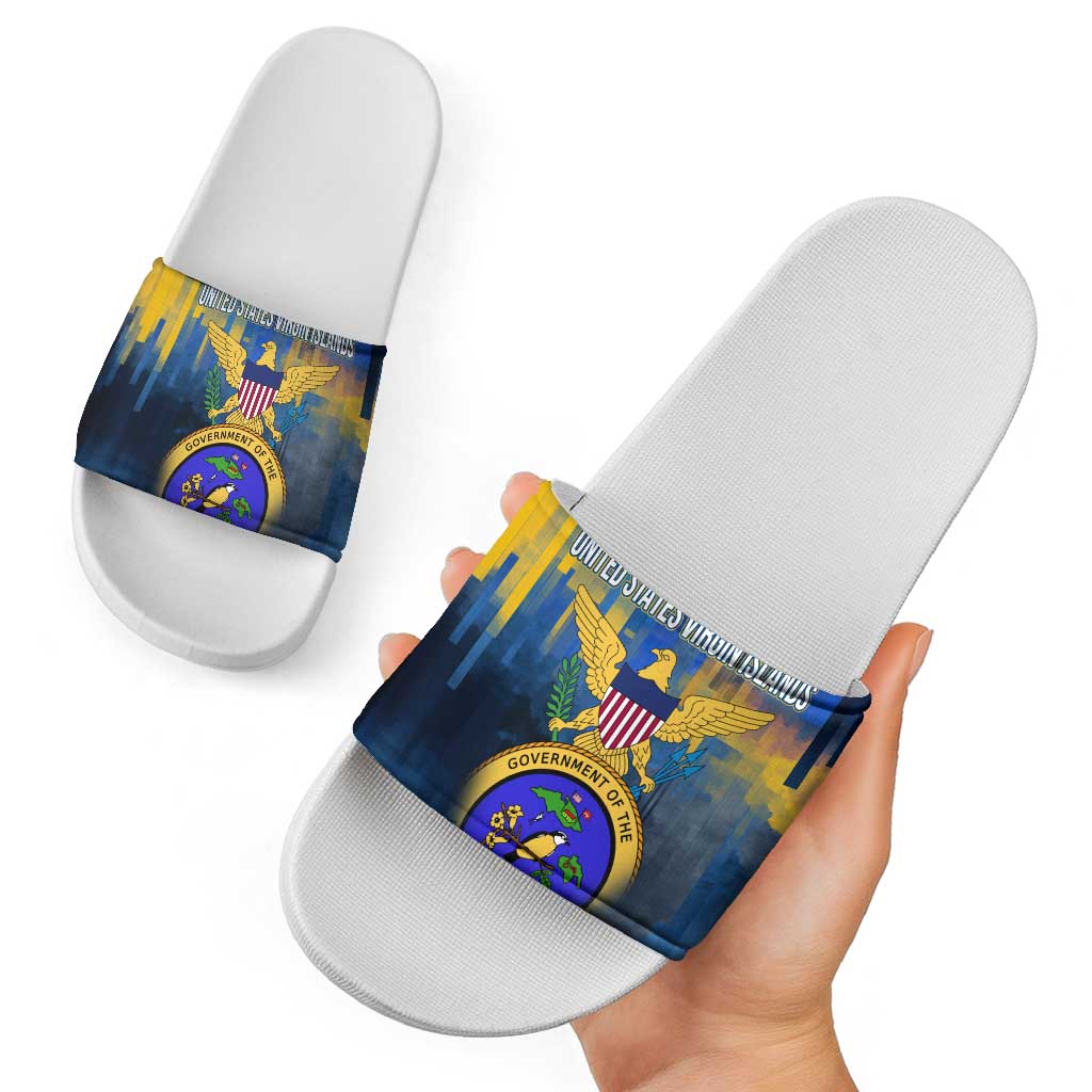 United States Virgin Islands Slide Sandals with Blue Yellow Government Seal Design and Bald Eagle TS04