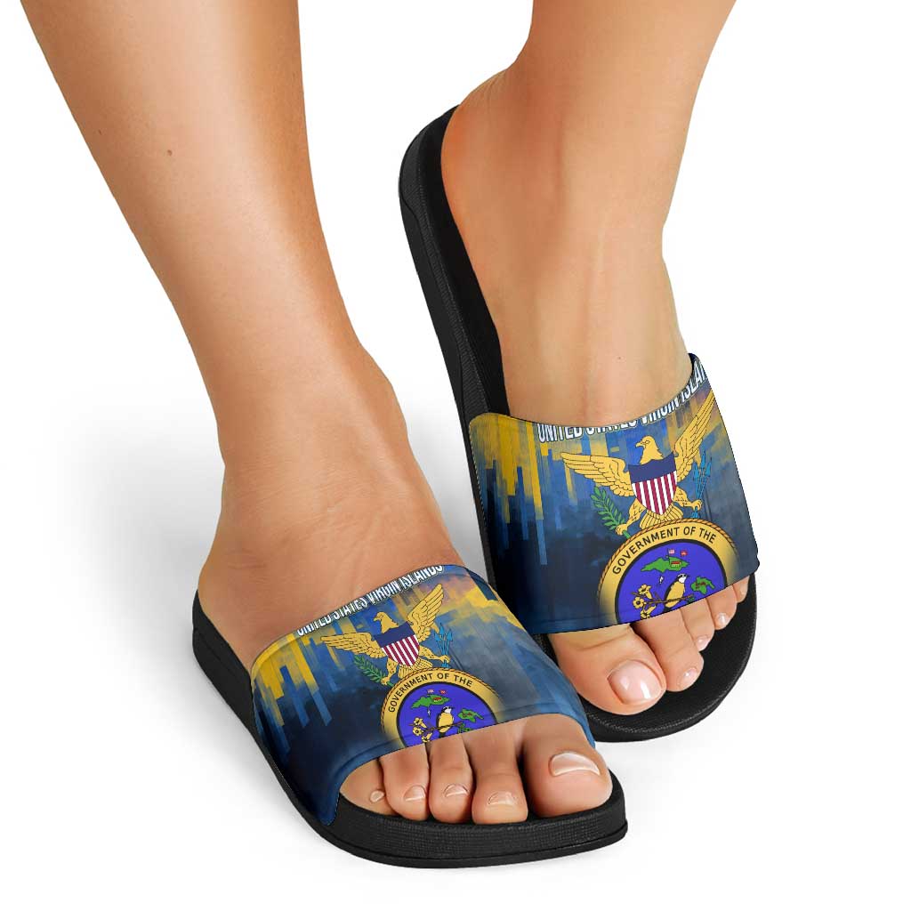 United States Virgin Islands Slide Sandals with Blue Yellow Government Seal Design and Bald Eagle TS04