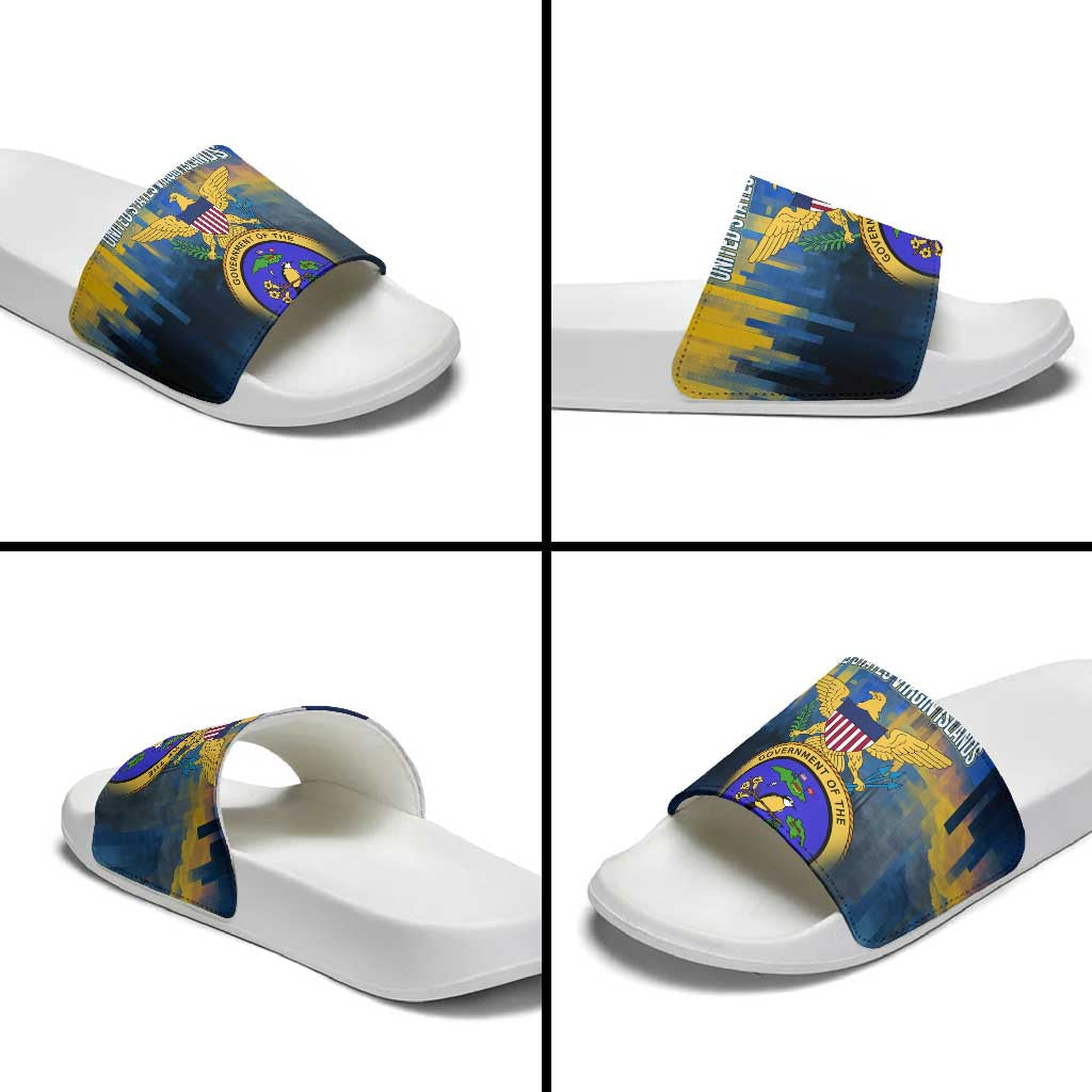 United States Virgin Islands Slide Sandals with Blue Yellow Government Seal Design and Bald Eagle TS04