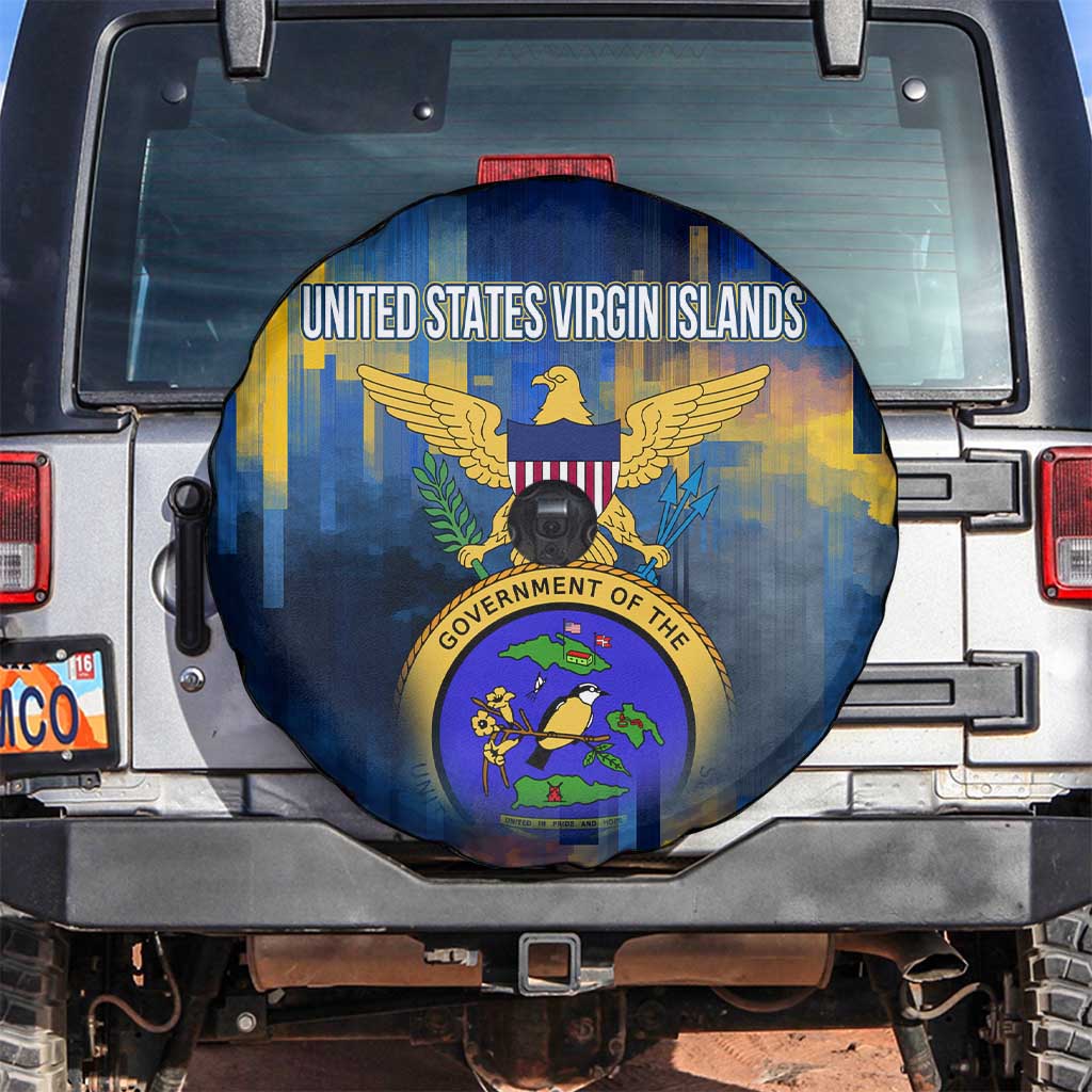 United States Virgin Islands Spare Tire Cover with Blue Yellow Government Seal Design and Bald Eagle TS04
