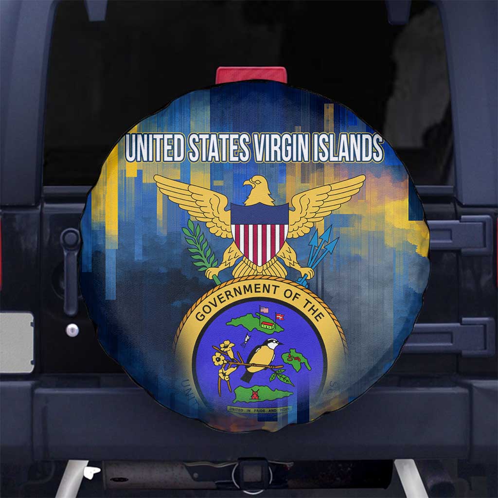 United States Virgin Islands Spare Tire Cover with Blue Yellow Government Seal Design and Bald Eagle TS04