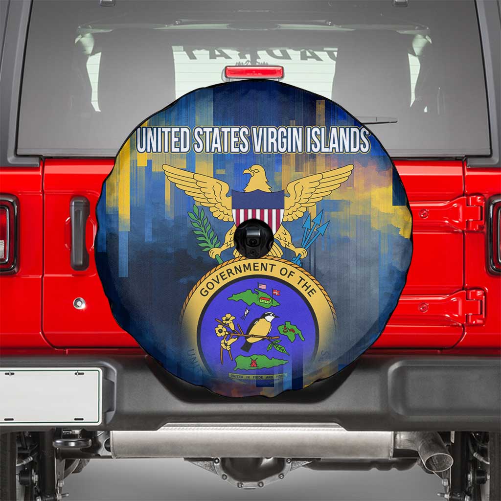 United States Virgin Islands Spare Tire Cover with Blue Yellow Government Seal Design and Bald Eagle TS04