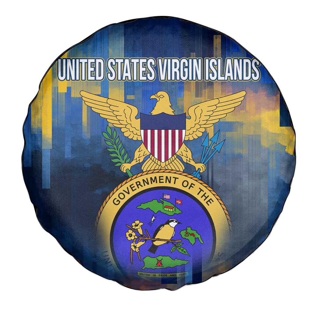 United States Virgin Islands Spare Tire Cover with Blue Yellow Government Seal Design and Bald Eagle TS04