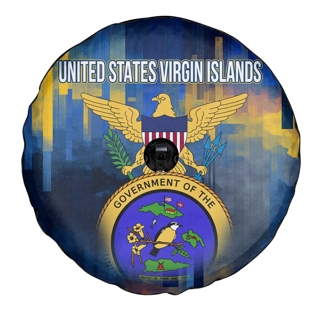 United States Virgin Islands Spare Tire Cover with Blue Yellow Government Seal Design and Bald Eagle TS04
