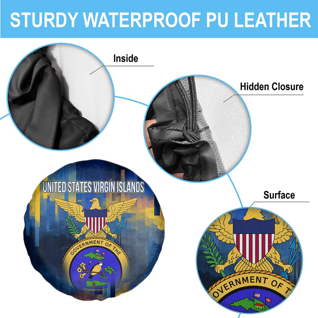 United States Virgin Islands Spare Tire Cover with Blue Yellow Government Seal Design and Bald Eagle TS04