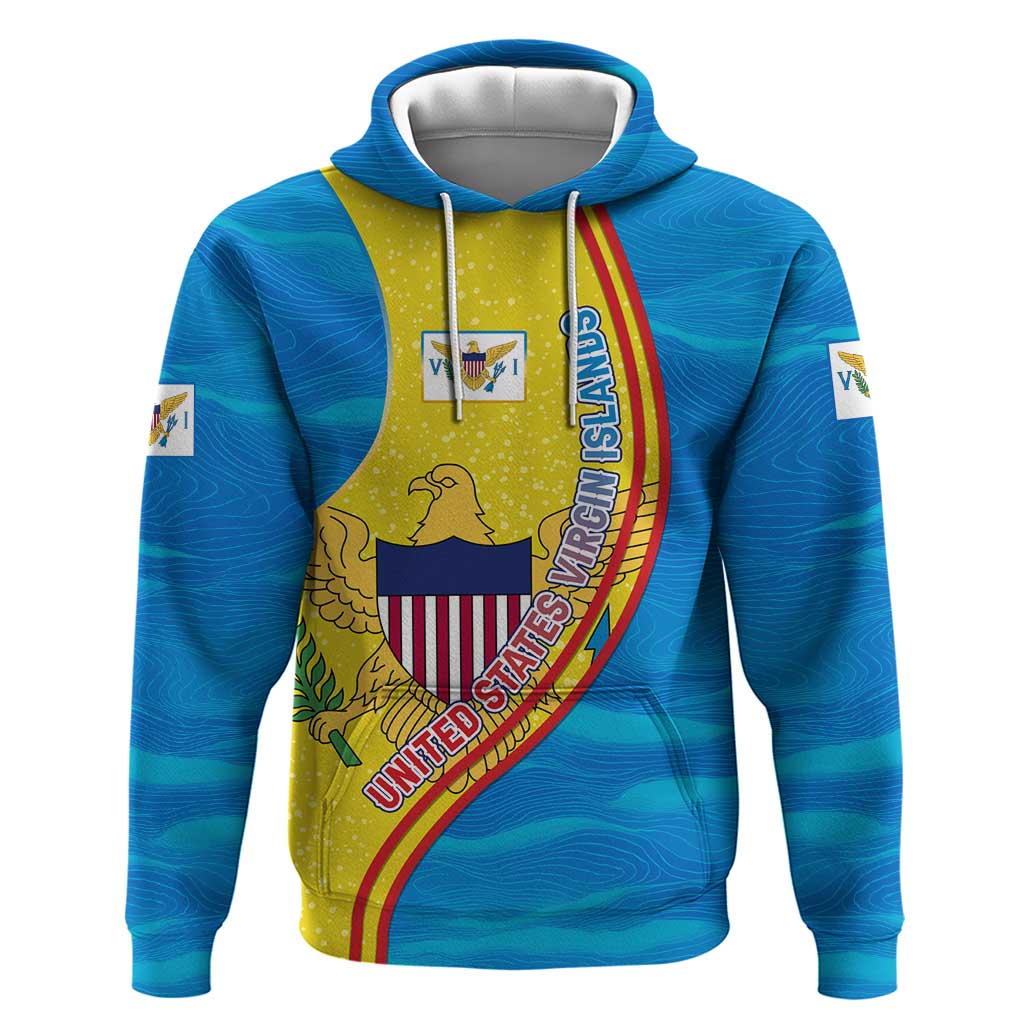 United States Virgin Islands Hoodie with Blue Yellow Wave Design and Island Map Bird TS04