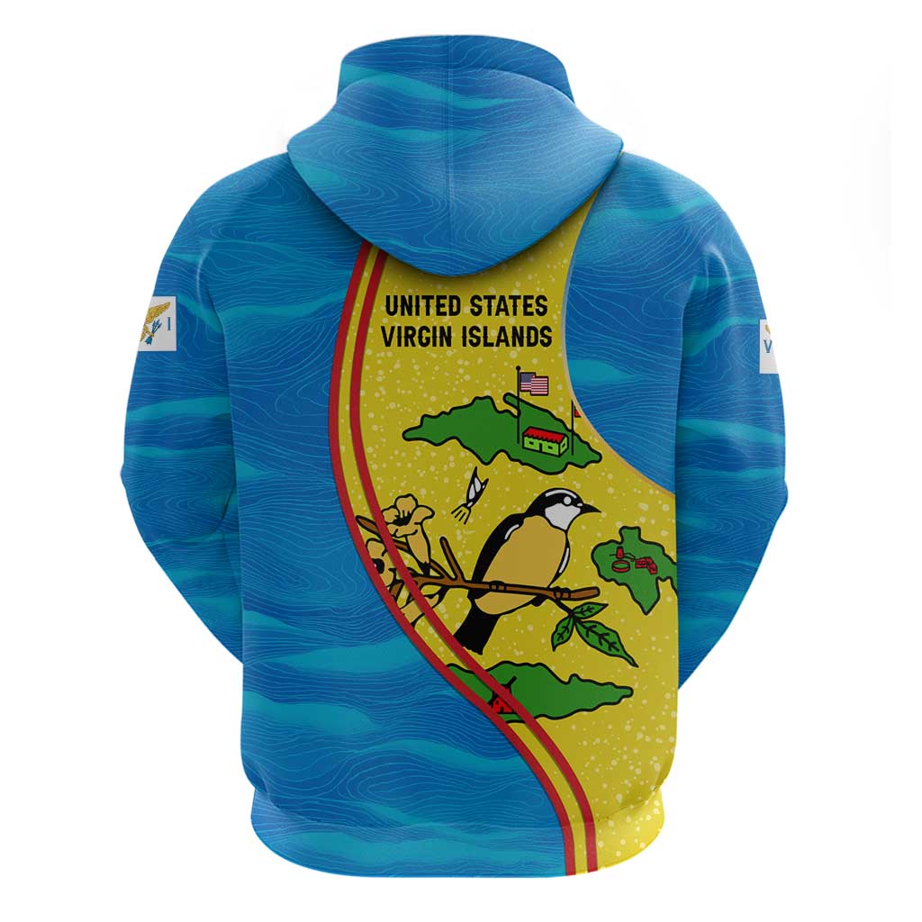 United States Virgin Islands Hoodie with Blue Yellow Wave Design and Island Map Bird TS04