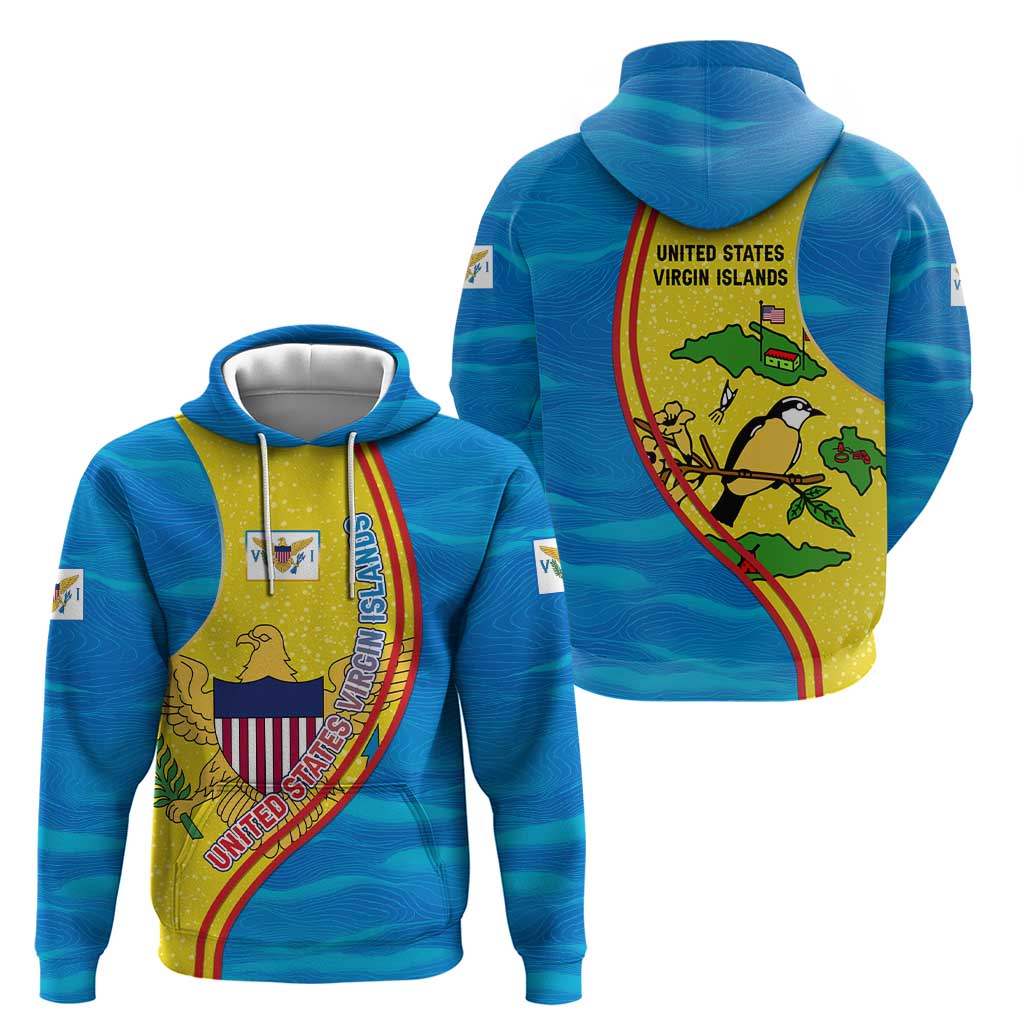 United States Virgin Islands Hoodie with Blue Yellow Wave Design and Island Map Bird TS04