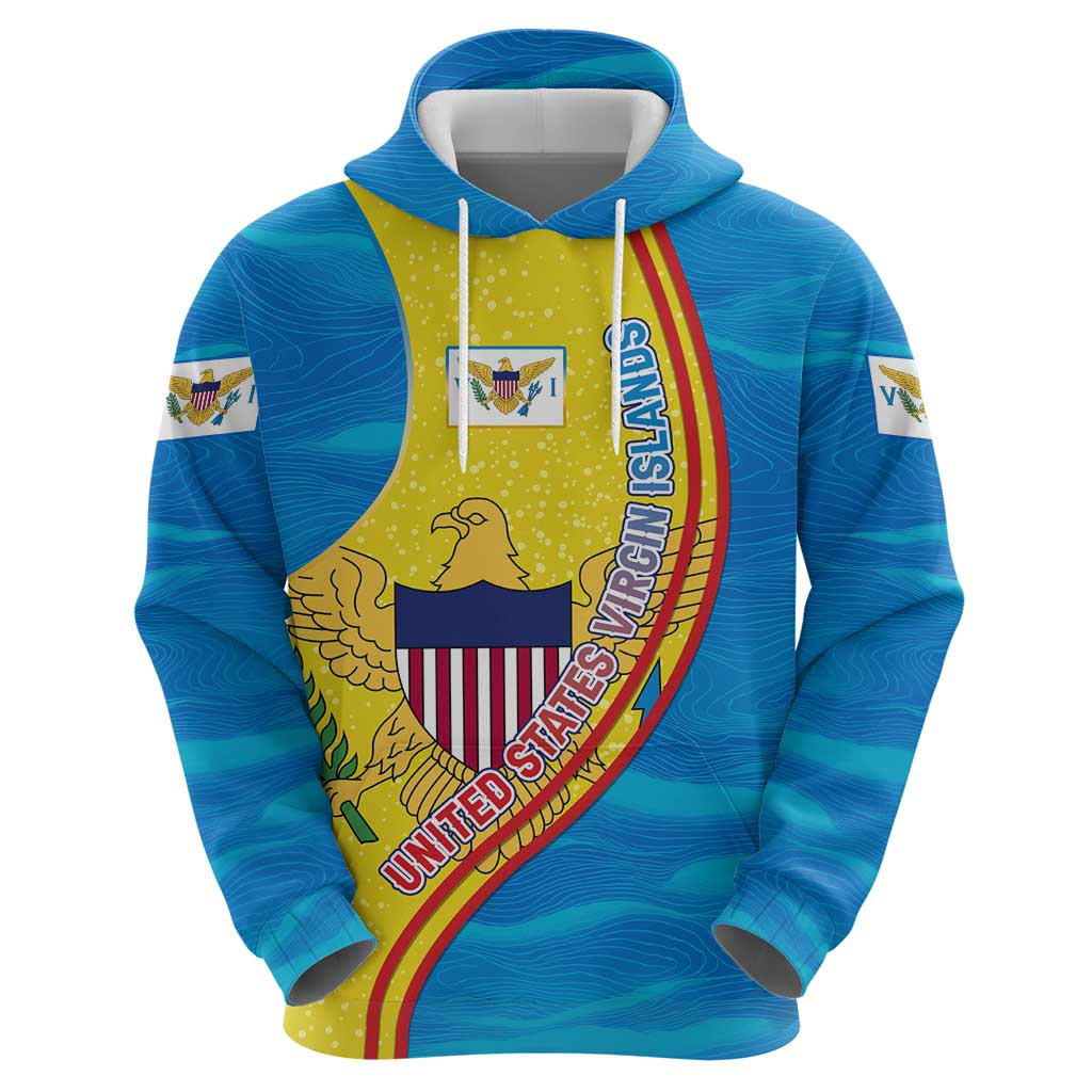United States Virgin Islands Hoodie with Blue Yellow Wave Design and Island Map Bird TS04