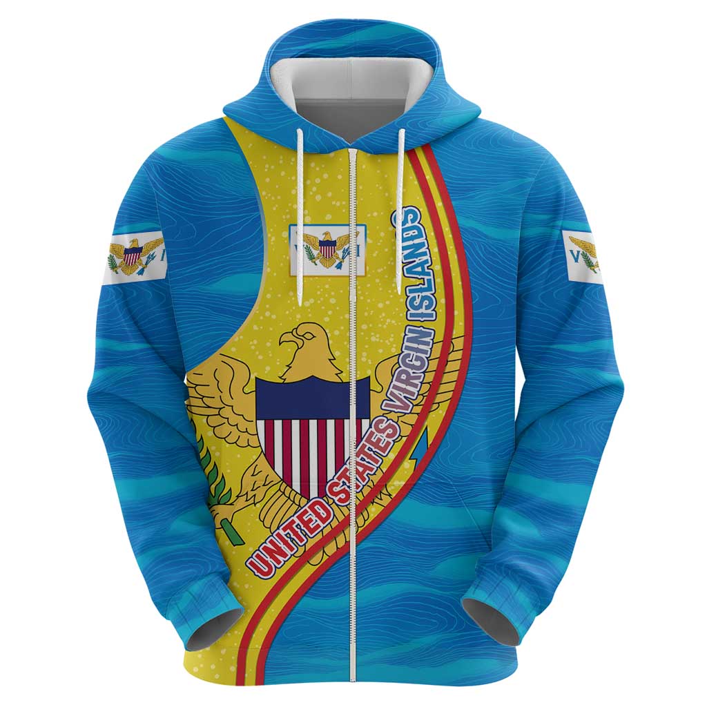 United States Virgin Islands Hoodie with Blue Yellow Wave Design and Island Map Bird TS04