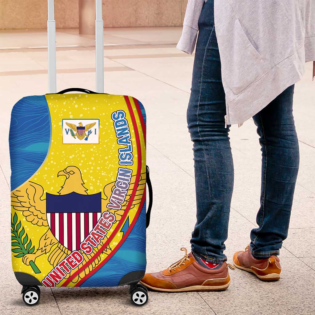 United States Virgin Islands Luggage Cover with Blue Yellow Wave Design and Island Map Bird TS04