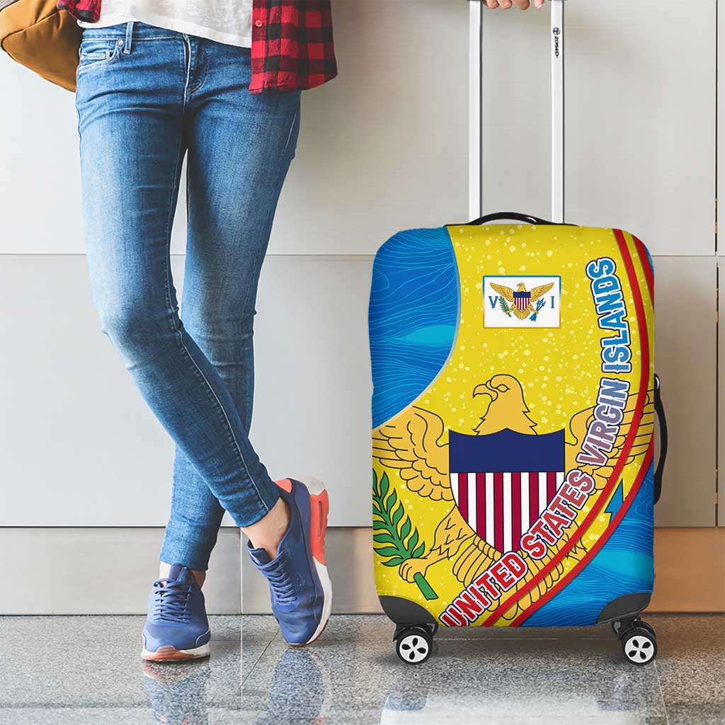 United States Virgin Islands Luggage Cover with Blue Yellow Wave Design and Island Map Bird TS04