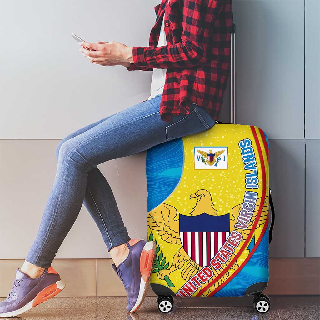United States Virgin Islands Luggage Cover with Blue Yellow Wave Design and Island Map Bird TS04