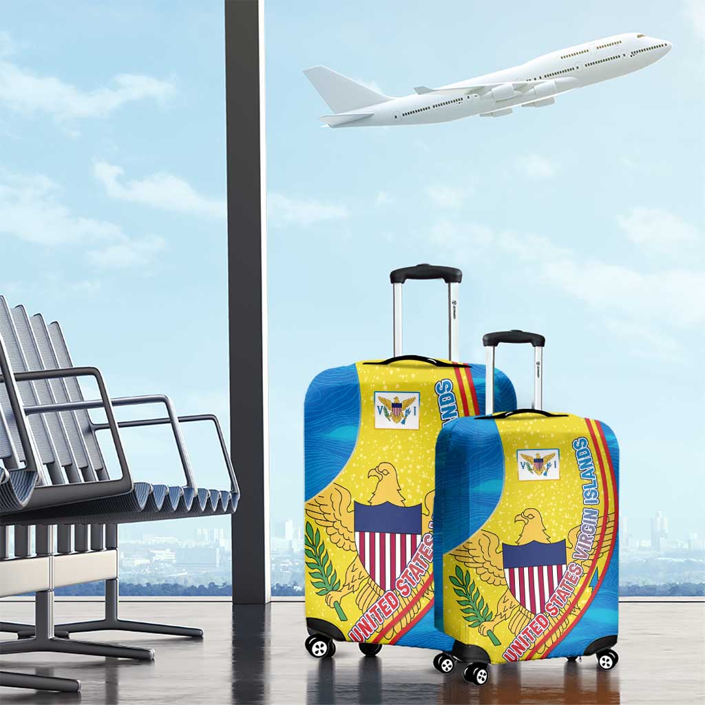 United States Virgin Islands Luggage Cover with Blue Yellow Wave Design and Island Map Bird TS04