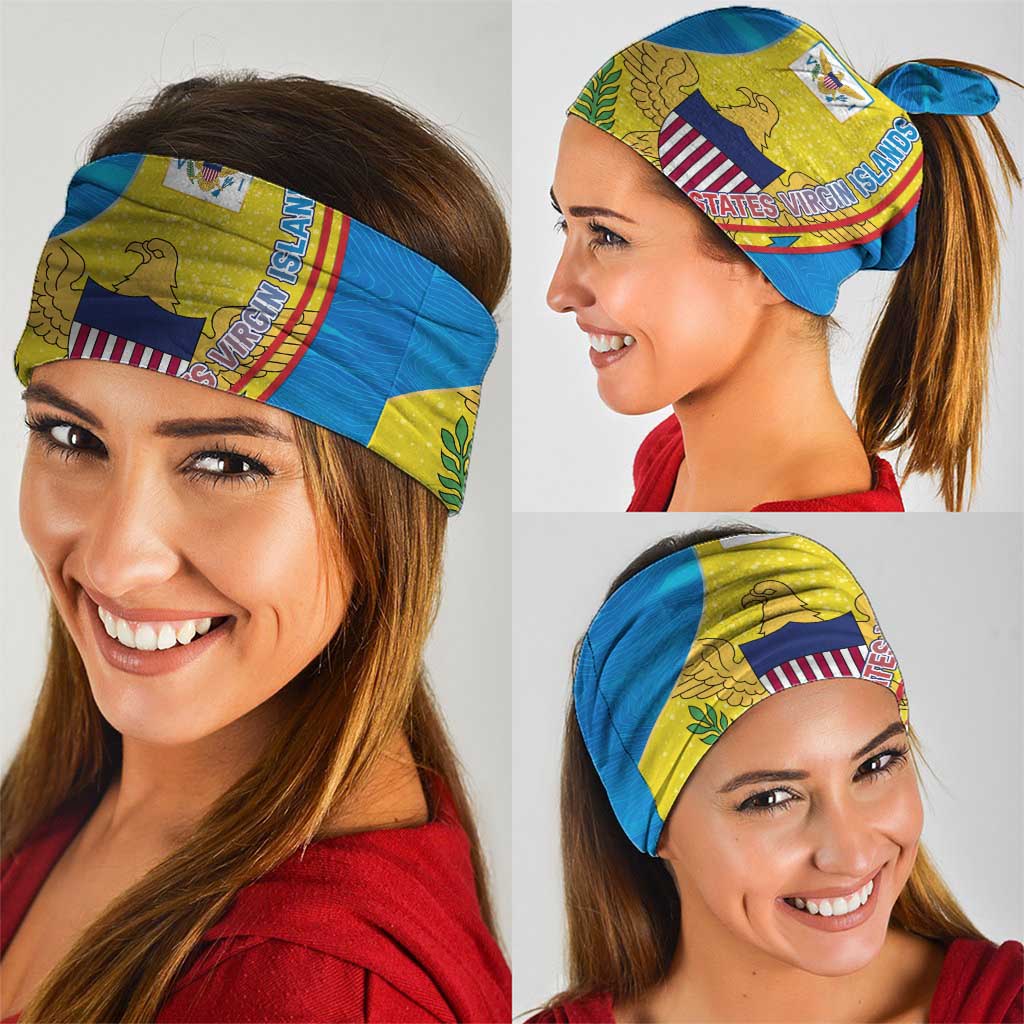 United States Virgin Islands Neck Gaiter with Blue Yellow Wave Design and Island Map Bird TS04