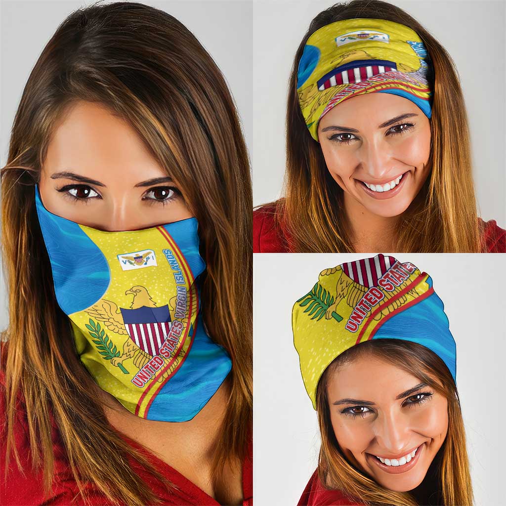 United States Virgin Islands Neck Gaiter with Blue Yellow Wave Design and Island Map Bird TS04