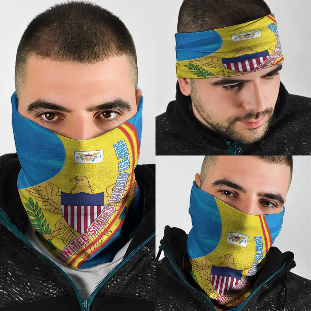 United States Virgin Islands Neck Gaiter with Blue Yellow Wave Design and Island Map Bird TS04