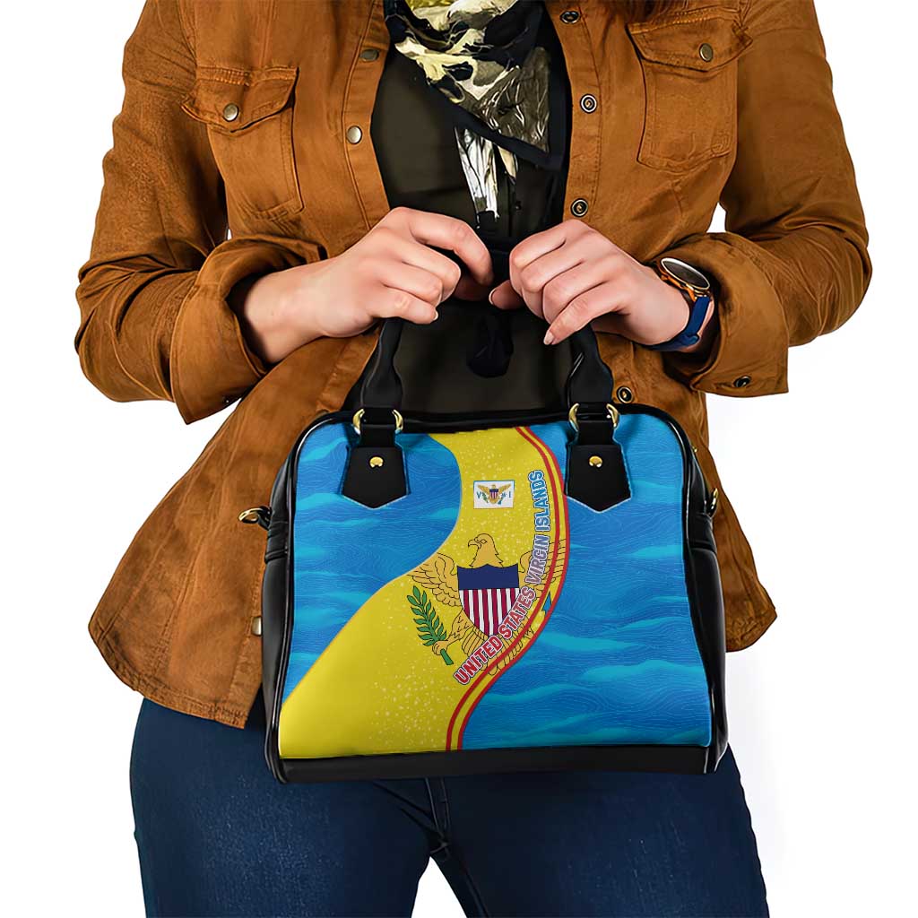 United States Virgin Islands Shoulder Handbag with Blue Yellow Wave Design and Island Map Bird TS04