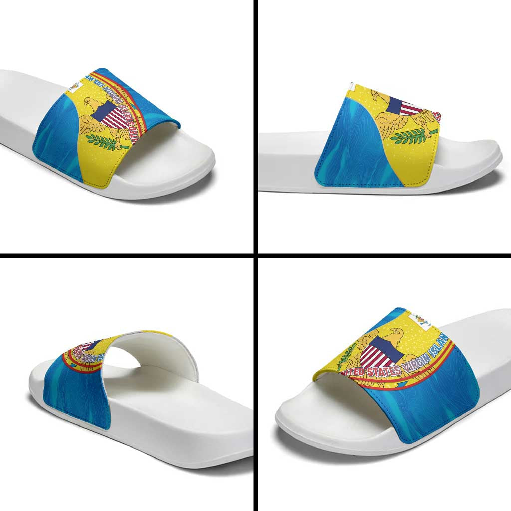 United States Virgin Islands Slide Sandals with Blue Yellow Wave Design and Island Map Bird TS04