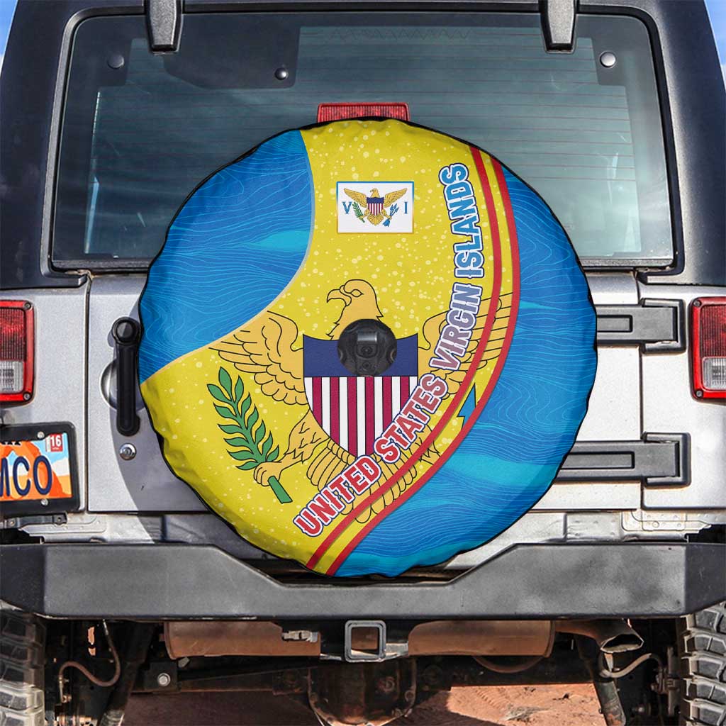 United States Virgin Islands Spare Tire Cover with Blue Yellow Wave Design and Island Map Bird TS04