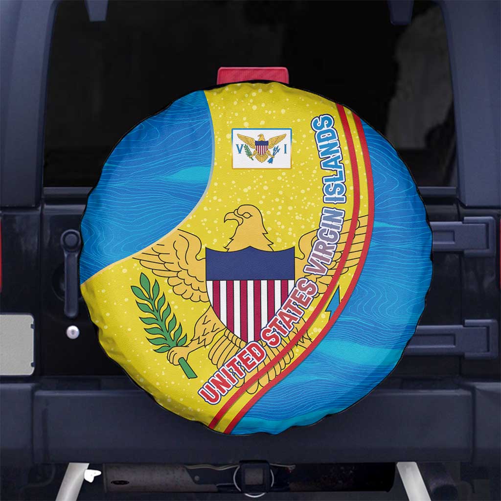United States Virgin Islands Spare Tire Cover with Blue Yellow Wave Design and Island Map Bird TS04